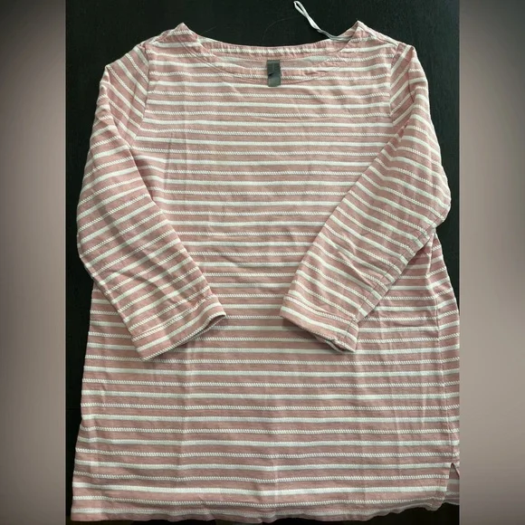Denver Hayes Women Large Cotton Blend Pink and White 3/4 Stripped Shirt - Picture 6 of 13
